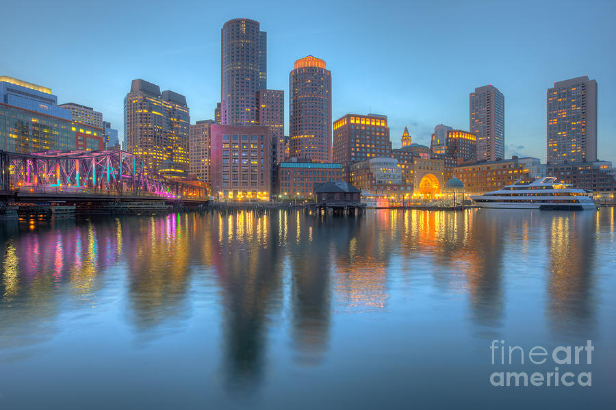 Boston Harbor and Skyline at Twilight I Photograph by Clarence Holmes