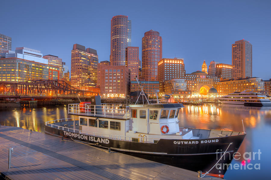 Boston Harbor and Skyline Morning Twilight I Photograph by Clarence Holmes
