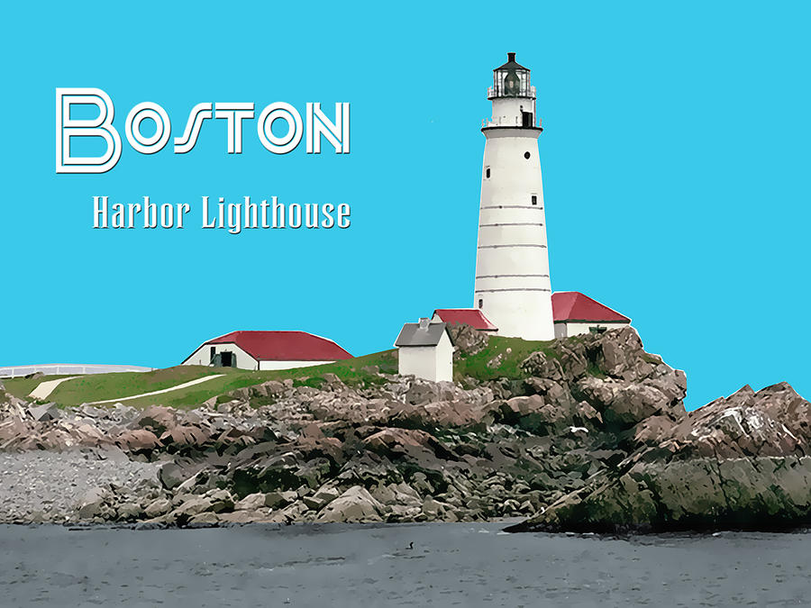 Boston Harbor Lighthouse TEXT Boston Painting by Elaine Plesser