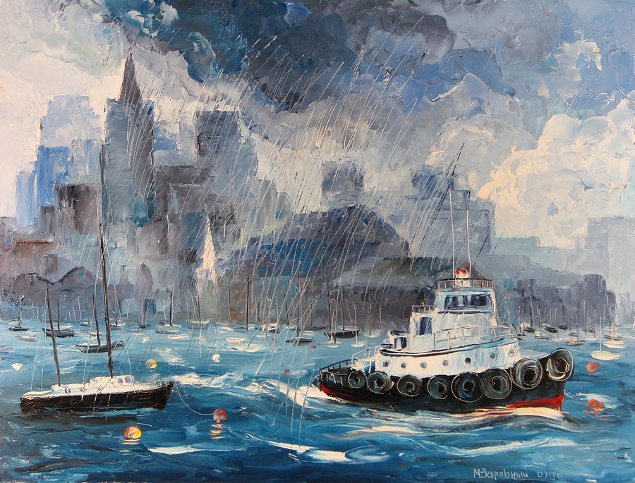 Boston Harbor Painting by Mikhail Zarovny
