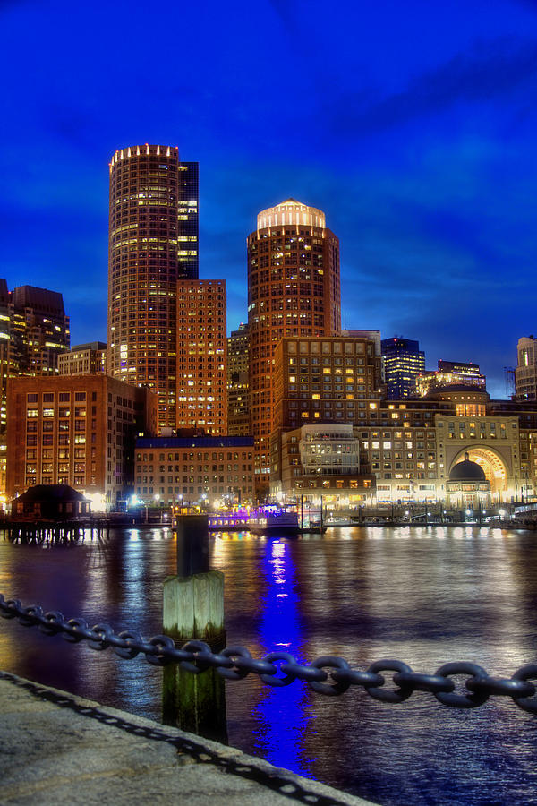Boston Photograph - Boston Harbor Night Skyline by Joann Vitali