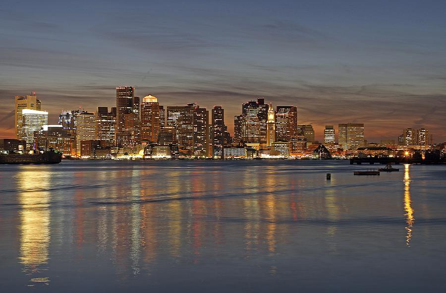 Boston Harbor Skyline Reflection Photograph by Juergen Roth