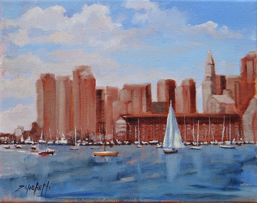 Boston Skyline Painting - Boston Harbor View by Laura Lee Zanghetti