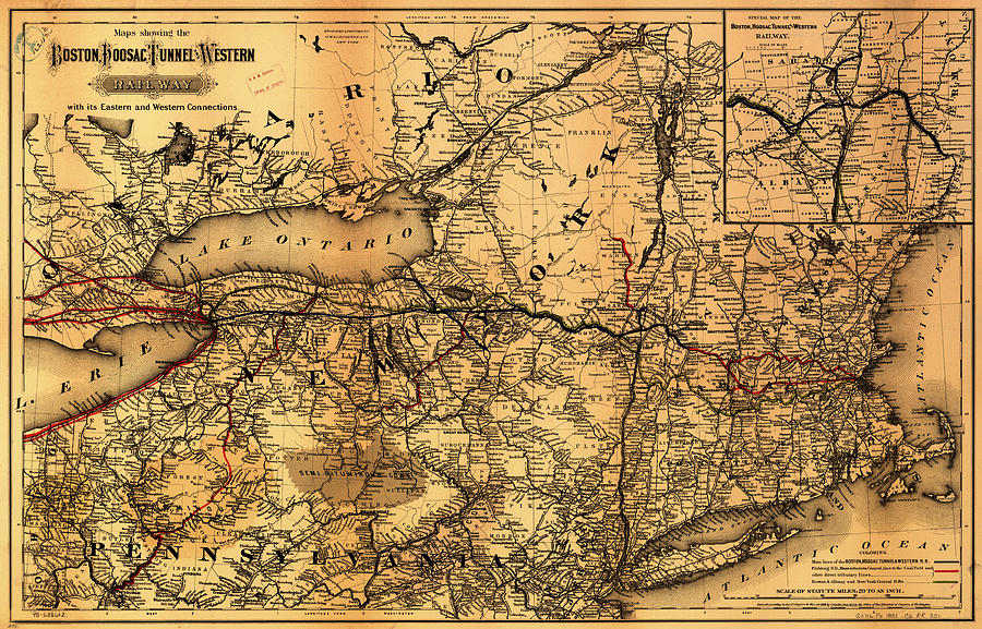 Boston Hoosac Tunnel and Western Railway Map 1881 Drawing by Mountain Dreams