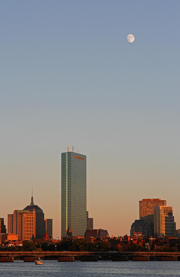 Boston John Hancock Tower With Moon Photograph