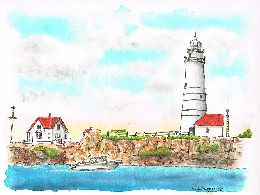 Boston Lighthouse Painting by Carlos G Groppa