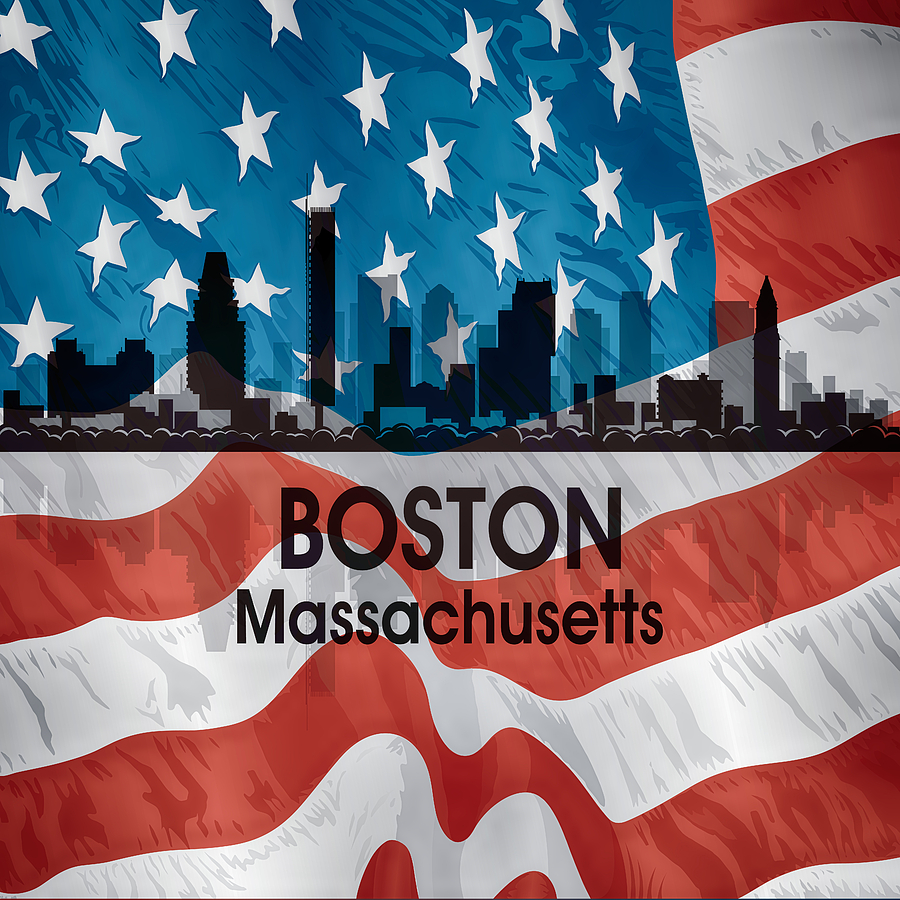Boston MA American Flag Squared Digital Art by Angelina Tamez