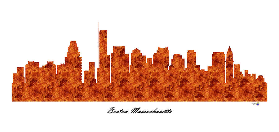 Boston Massachusetts Raging Fire Skyline Digital Art by Gregory Murray