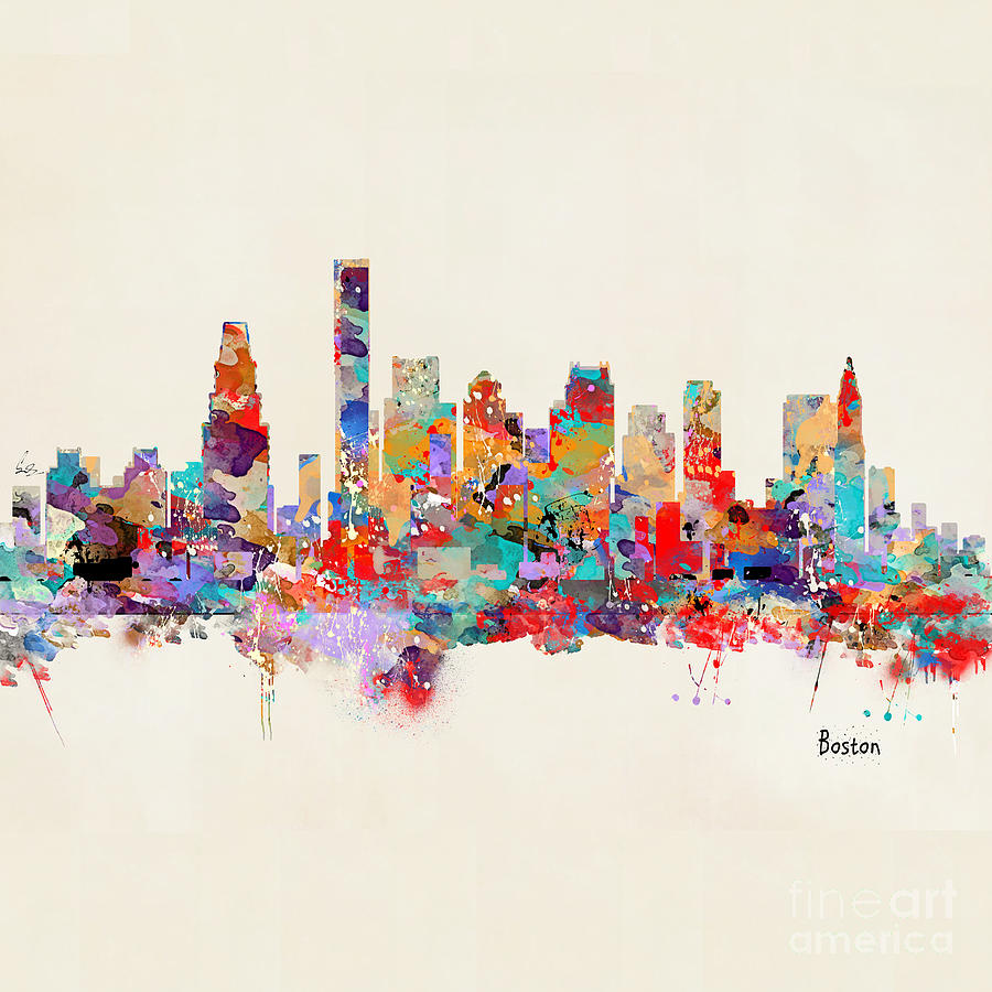 Watercolors Painting - boston Massachusetts skyline square   by Bri Buckley