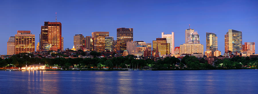 Boston night scene panorama Photograph by Songquan Deng