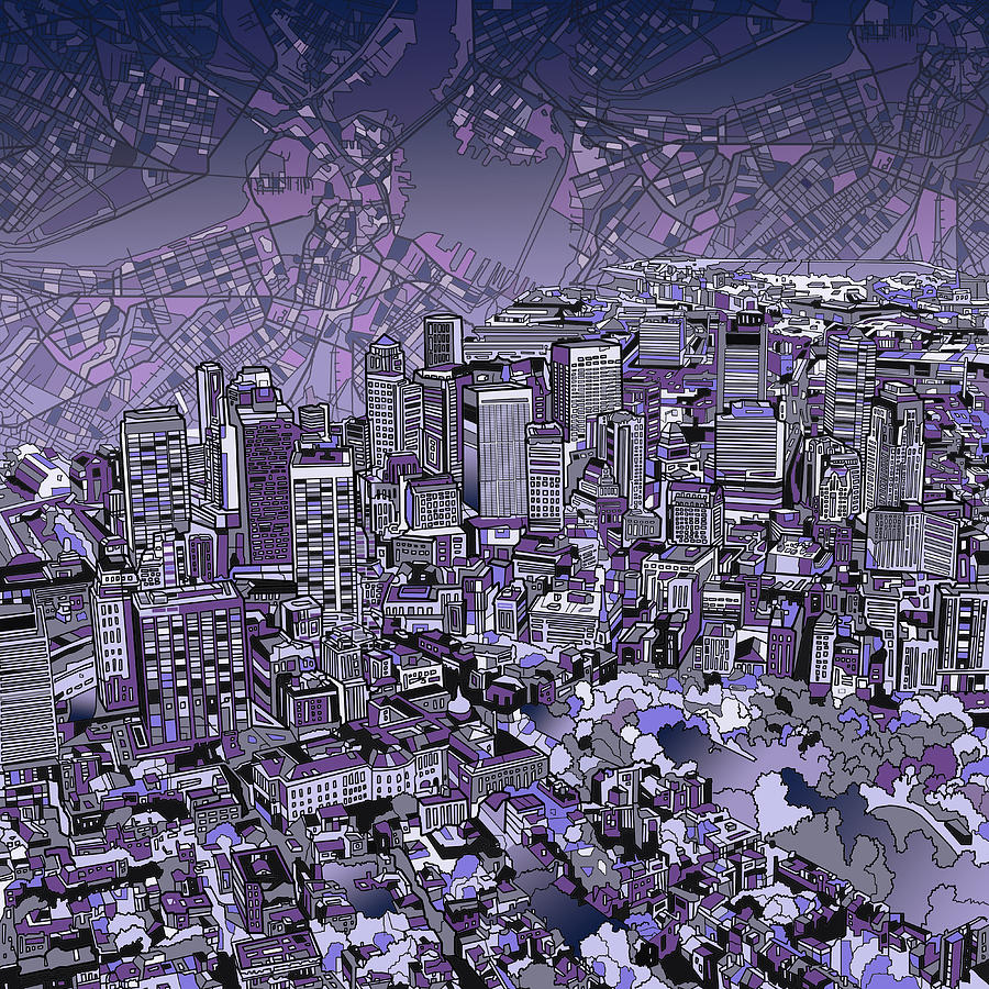 Boston Panorama Purple Painting by Bekim M