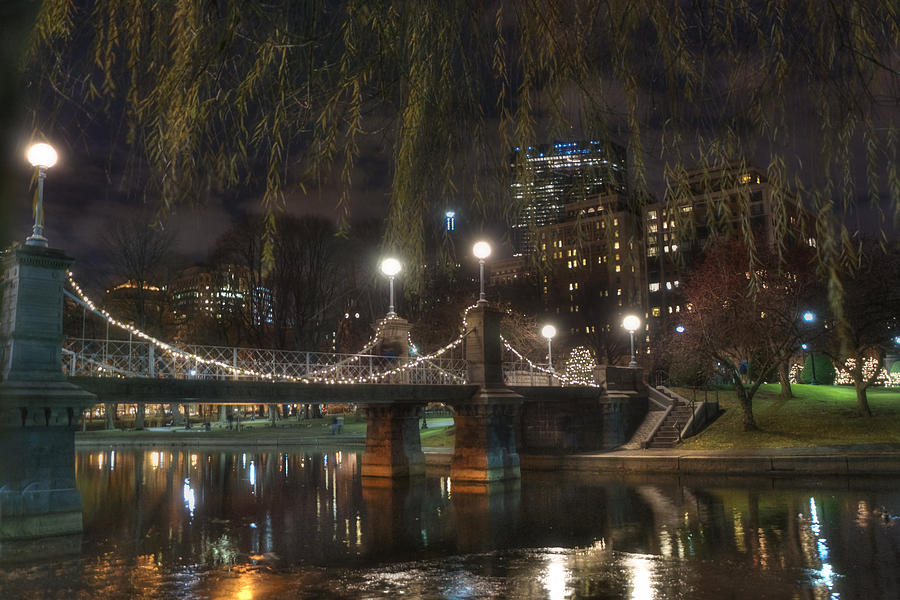 Boston Public Garden and Lagoon Bridge at Night Photograph by Joann Vitali