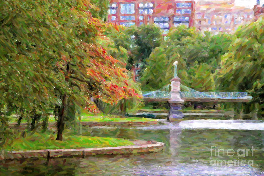 Boston Public Park in Autumn Digital Art by Liz Leyden