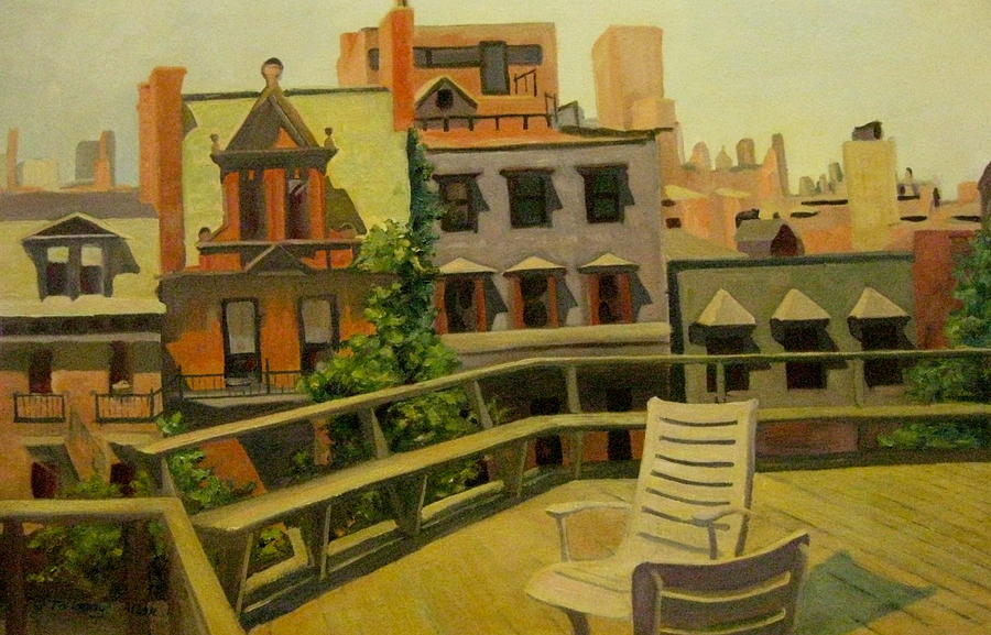 Boston Rooftops Painting by Gretchen Allen