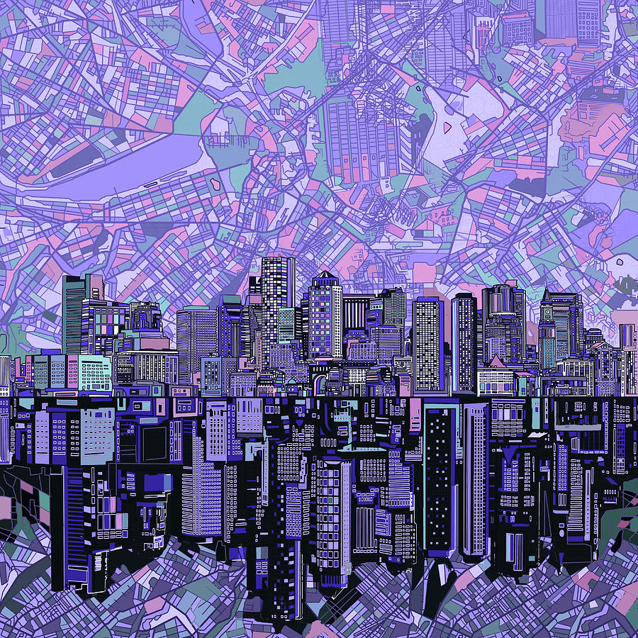 Boston Skyline Abstract Painting by Bekim M