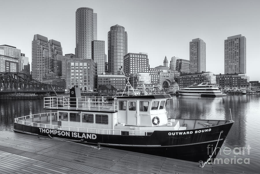 Boston Skyline and Thompson Island Ferry II Photograph by Clarence Holmes