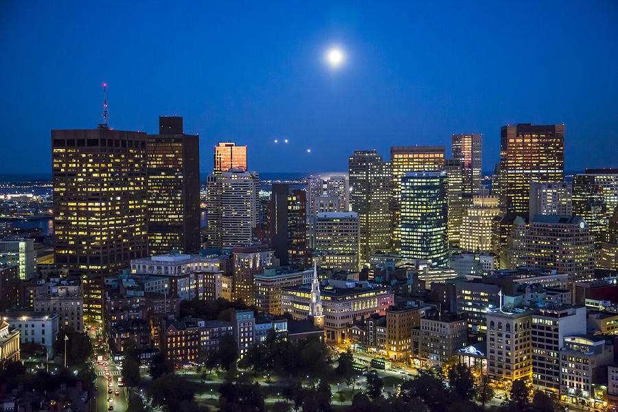 Boston Skyline At Night Photograph By Dave Cleaveland