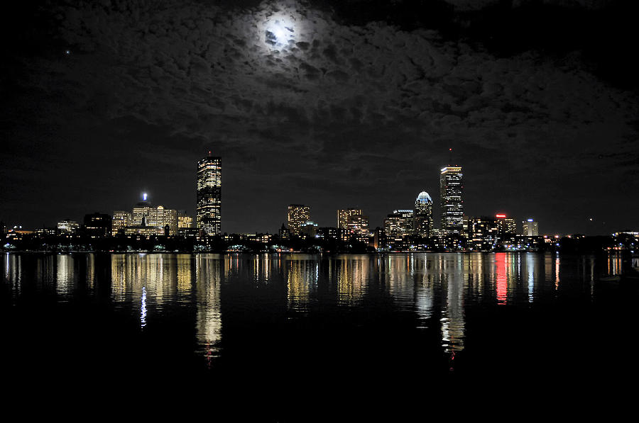 Boston Skyline At Night Photograph by Liz Mackney