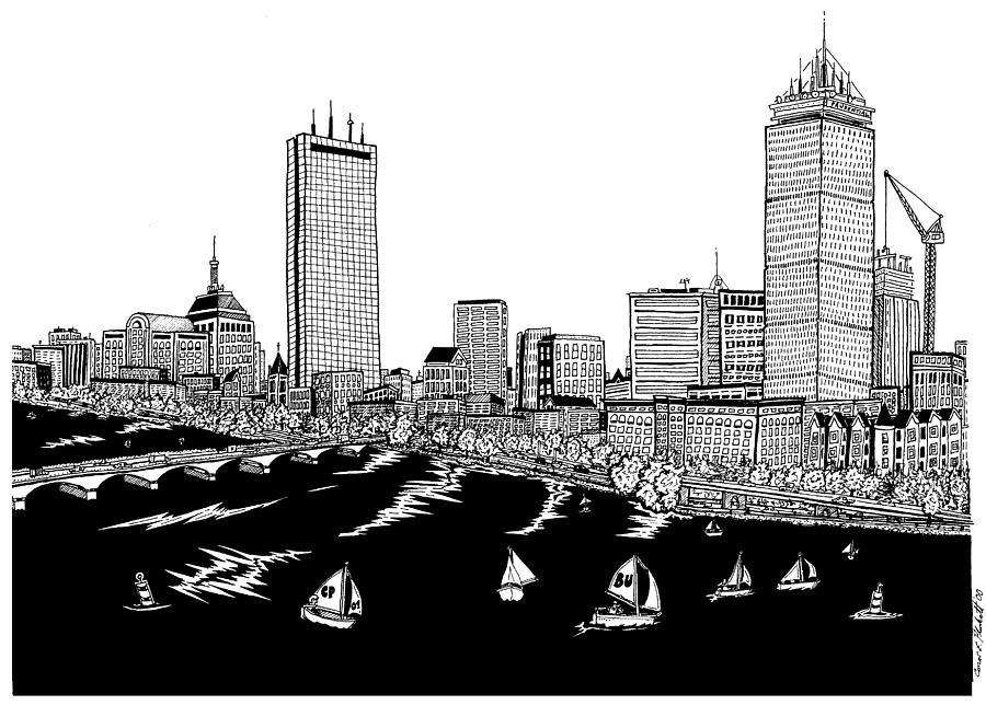 Boston Skyline Back Bay Drawing by Conor Plunkett Fine Art America