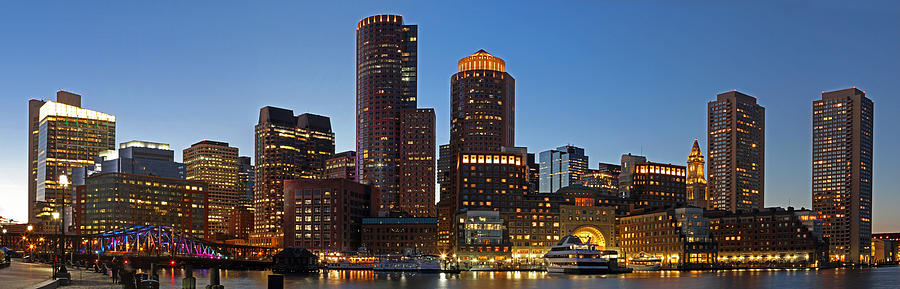Boston Skyline Night Panorama Photograph by Juergen Roth