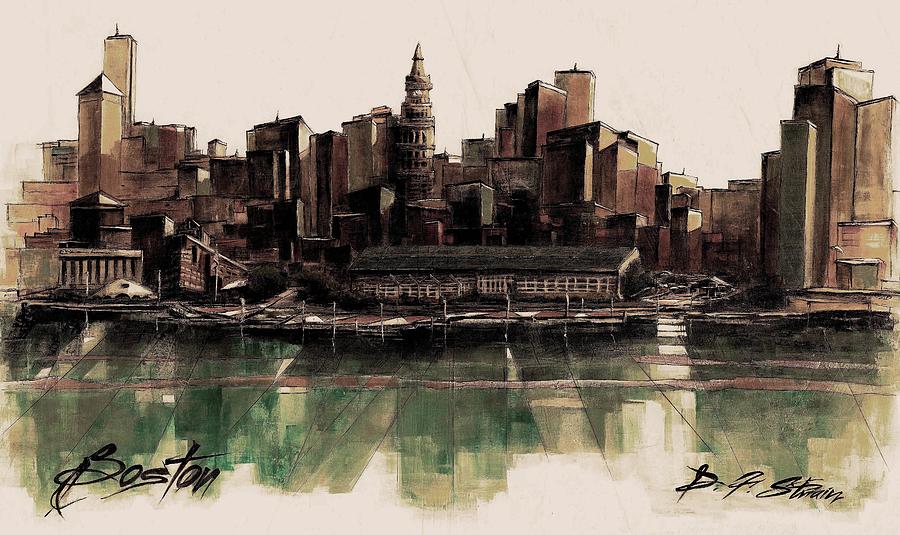 Boston Skyline  Number 3311 Painting by Diane Strain