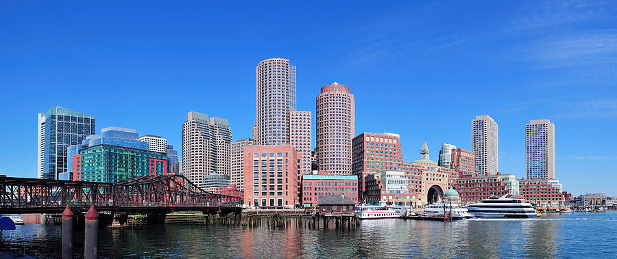 Boston Photograph - Boston skyline over water by Songquan Deng