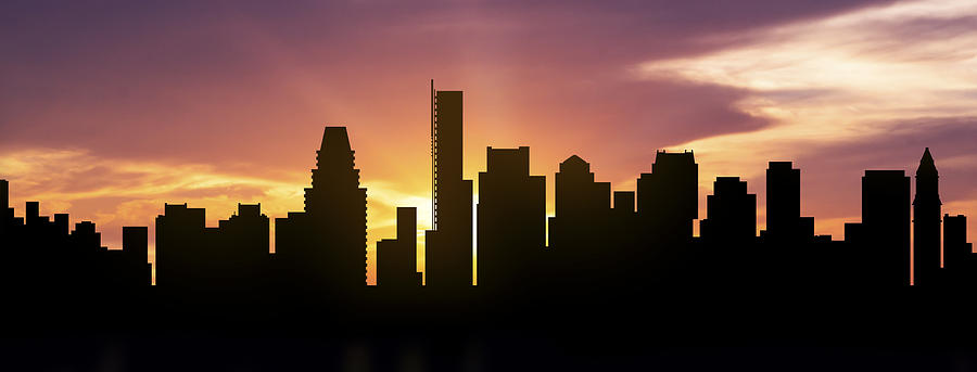 Boston Skyline Panorama Sunset Mixed Media by Aged Pixel