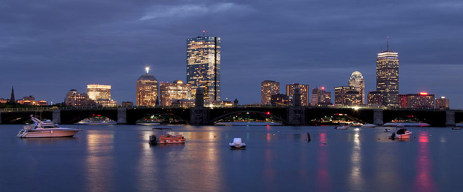 Boston Skyline Panoramic - Blue Nights Photograph