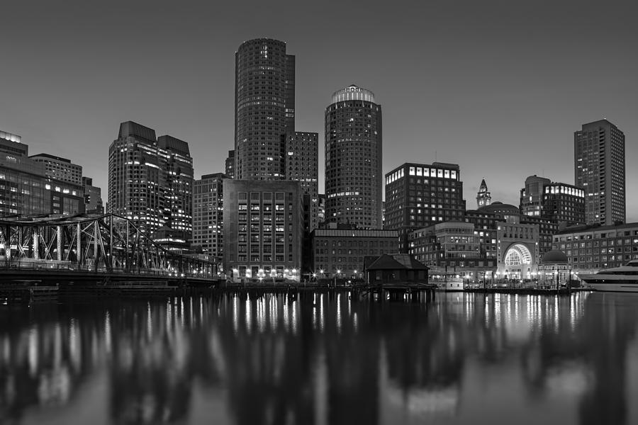 Boston Skyline Seaport District BW Photograph by Susan Candelario