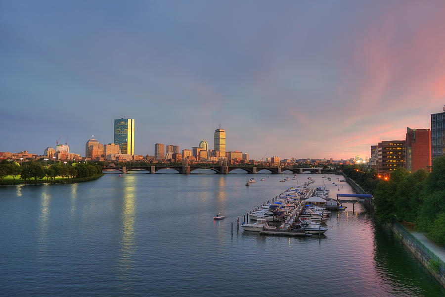 Boston Skyline Sunset and the Charles River Photograph by Joann Vitali