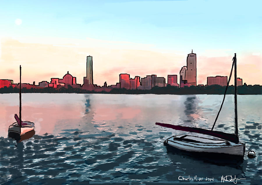 Boston Sunset On The Charles Painting by Michael Hodgson