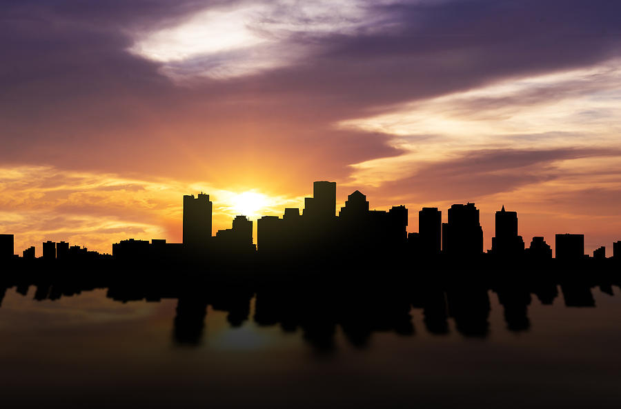 Boston Skyline Photograph - Boston Sunset Skyline  by Aged Pixel