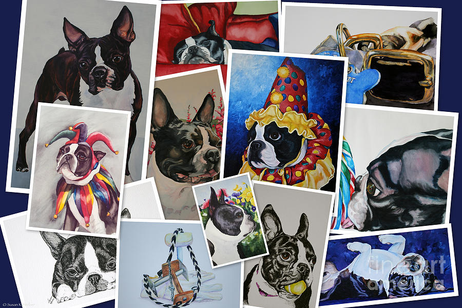 Boston Terrier Art Collage Painting by Susan Herber