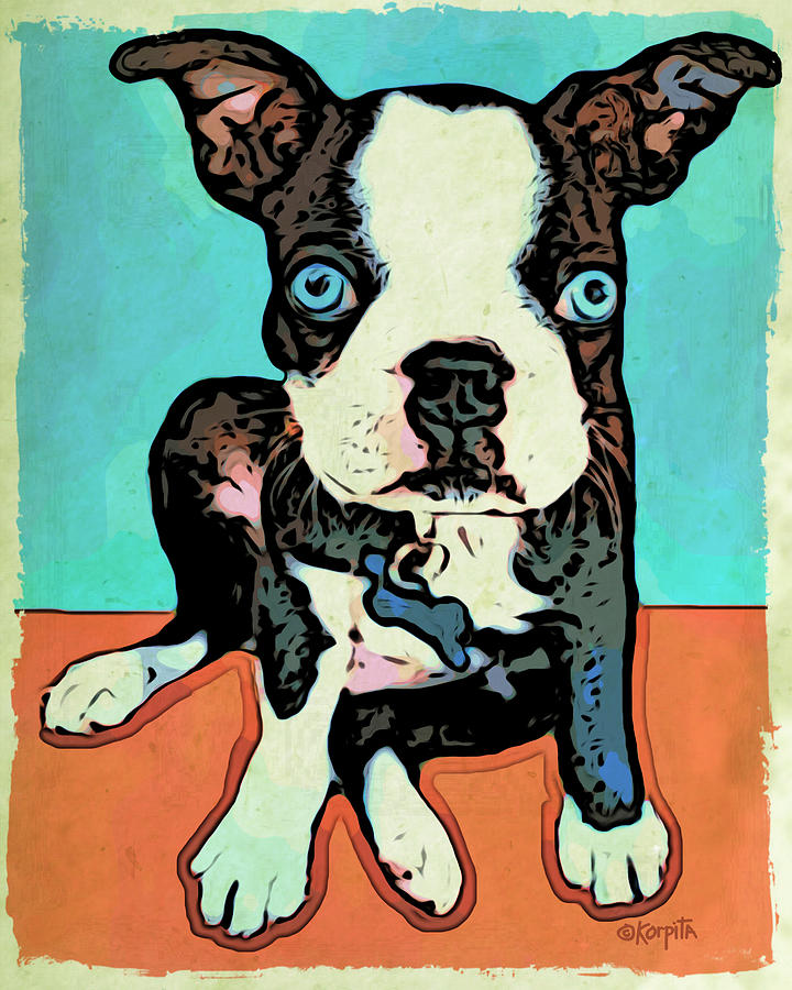 Boston Terrier - Blue Digital Art by Rebecca Korpita