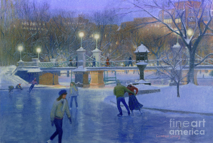 Boston Twilight Skaters Painting by Candace Lovely