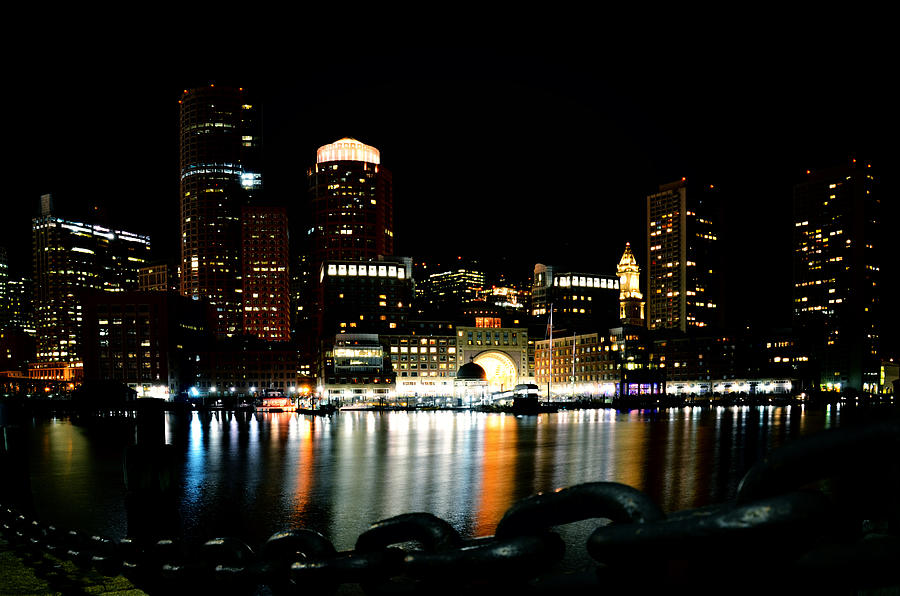 Nature Photograph - Boston Waterfront After Dark by Tricia Marchlik