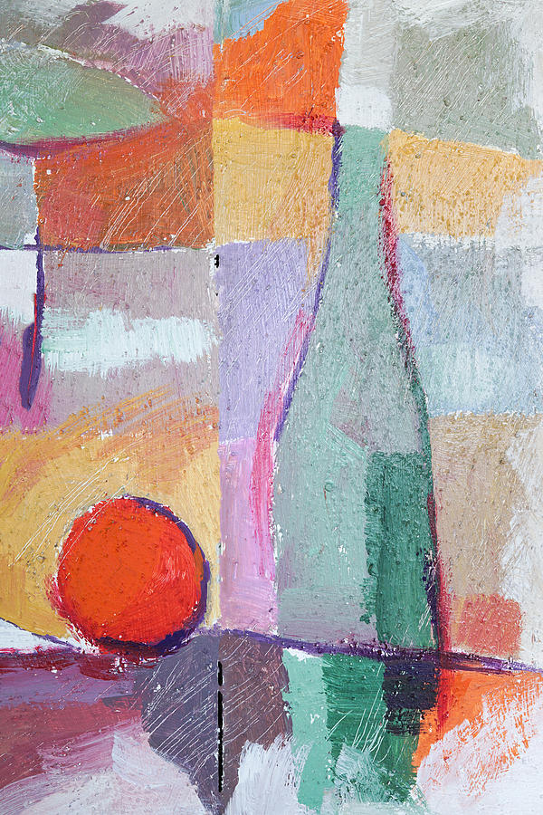 Bottle and Orange Painting by Lutz Baar