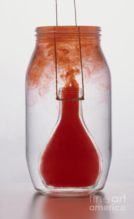 Bottle Photograph - Bottle Containing Hot Water Colored Red by Dave King / Dorling Kindersley