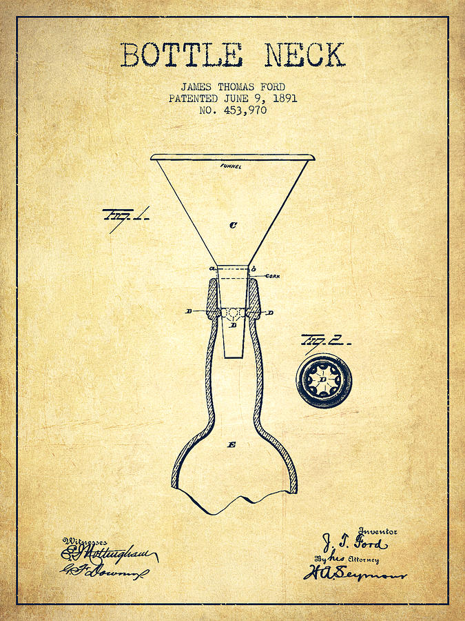 Bottle Neck Patent From 1891 - Vintage Digital Art