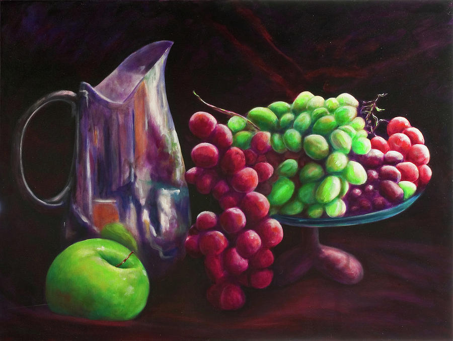 Silver Pitcher Painting - Bottle of Red Bottle of White by Shannon Grissom Silver Pitcher Painting - Bottle of Red Bottle of White by Shannon Grissom