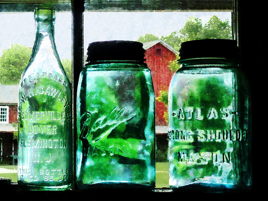 Farm Photograph - Bottles and Canning Jars by Susan Savad