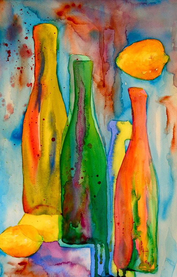 Bottle Painting - Bottles And Lemons by Beverley Harper Tinsley