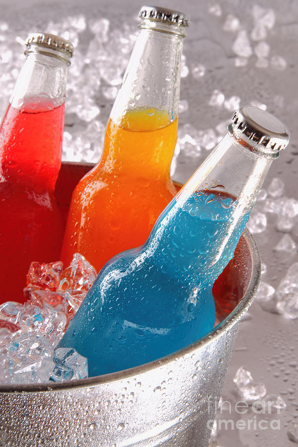 Bottles of cool drinks in ice bucket   Photograph by Sandra Cunningham