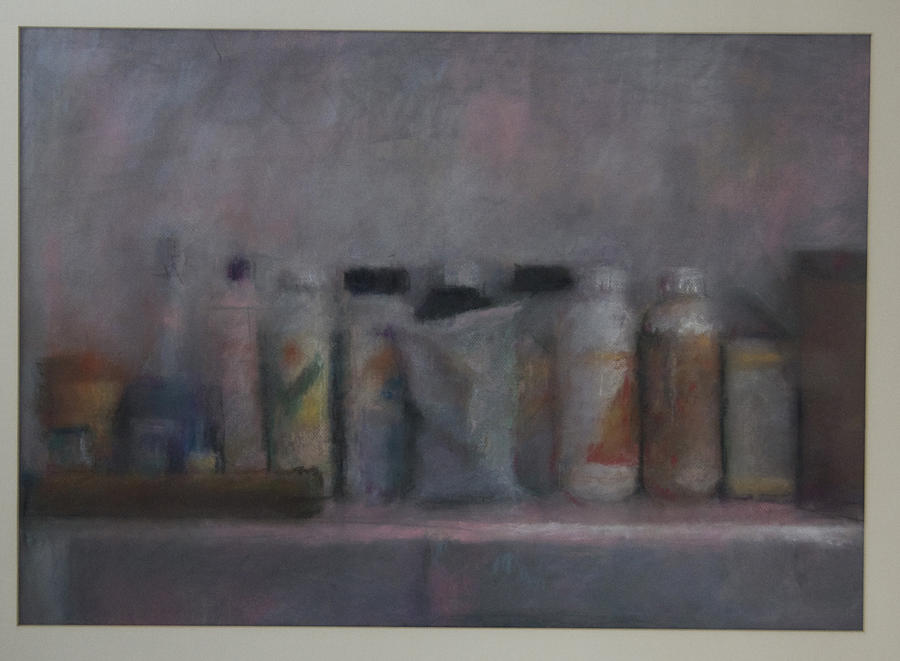 Bottles On A Shelf II Drawing by Paez  Antonio