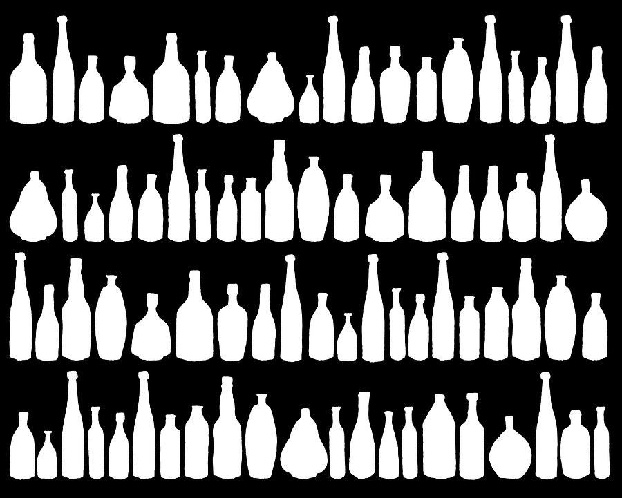 Bottles White On Black Painting By Emeline Tate Fine Art America   Bottles White On Black Project M 