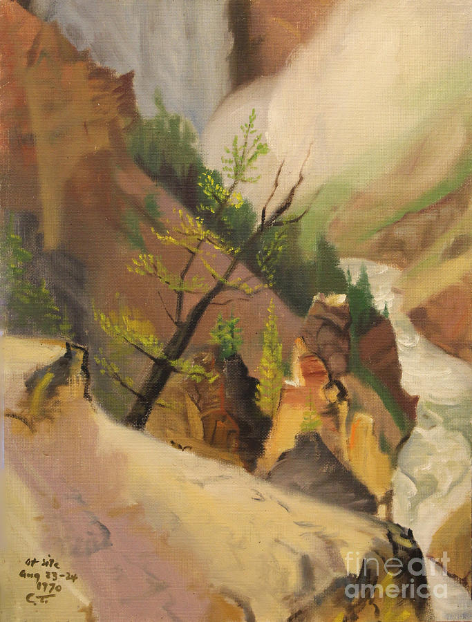 Bottom of Yellowstone Lower Falls 1970 Painting by Art By Tolpo Collection