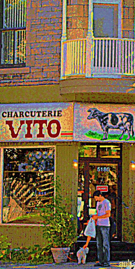 Boucherie Charcuterie Chez Vito Butcher Shop And Deli Rue Fairmount Montreal Street Scene Art Painting by Carole Spandau