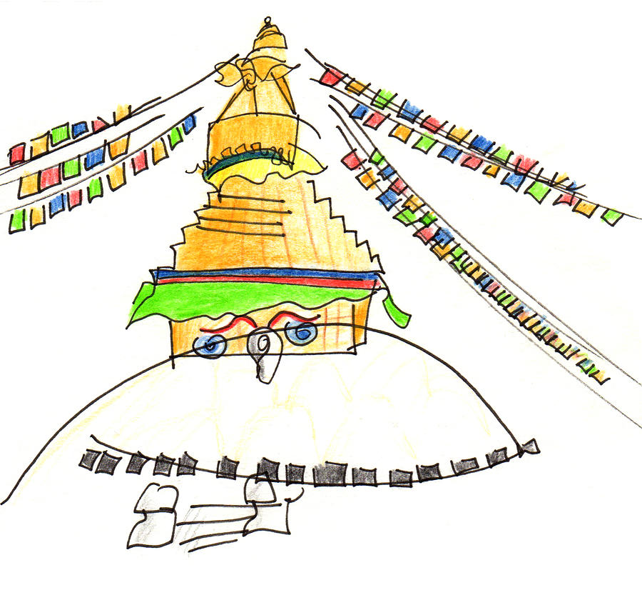 Boudhanath Stupa Painting by Anna Elkins