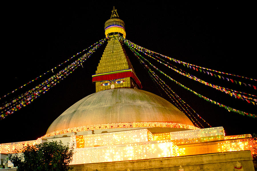 Boudnath Stupa in Nepal at night Photograph by Raimond Klavins