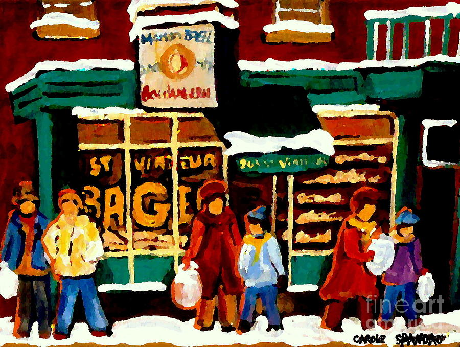 Boulangerie Bakery Deli Paintings St Viateur Bagel Shop Montreal Art City Scenes Carole Spandau Painting by Carole Spandau
